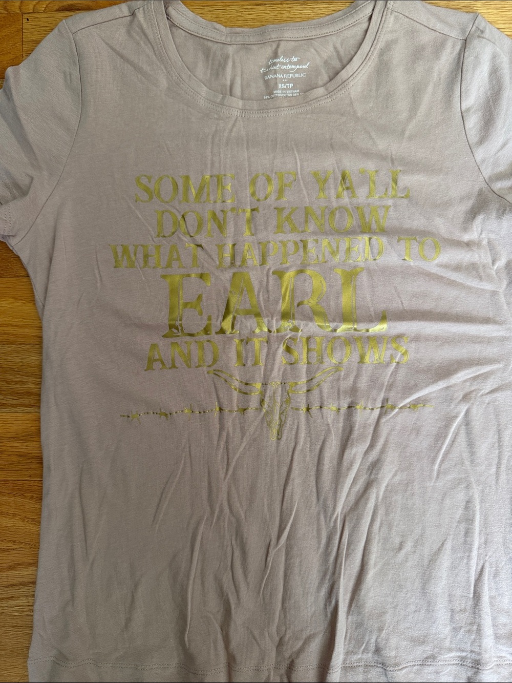 Banana Republic Light Taupe Graphic Tee with Gold Print